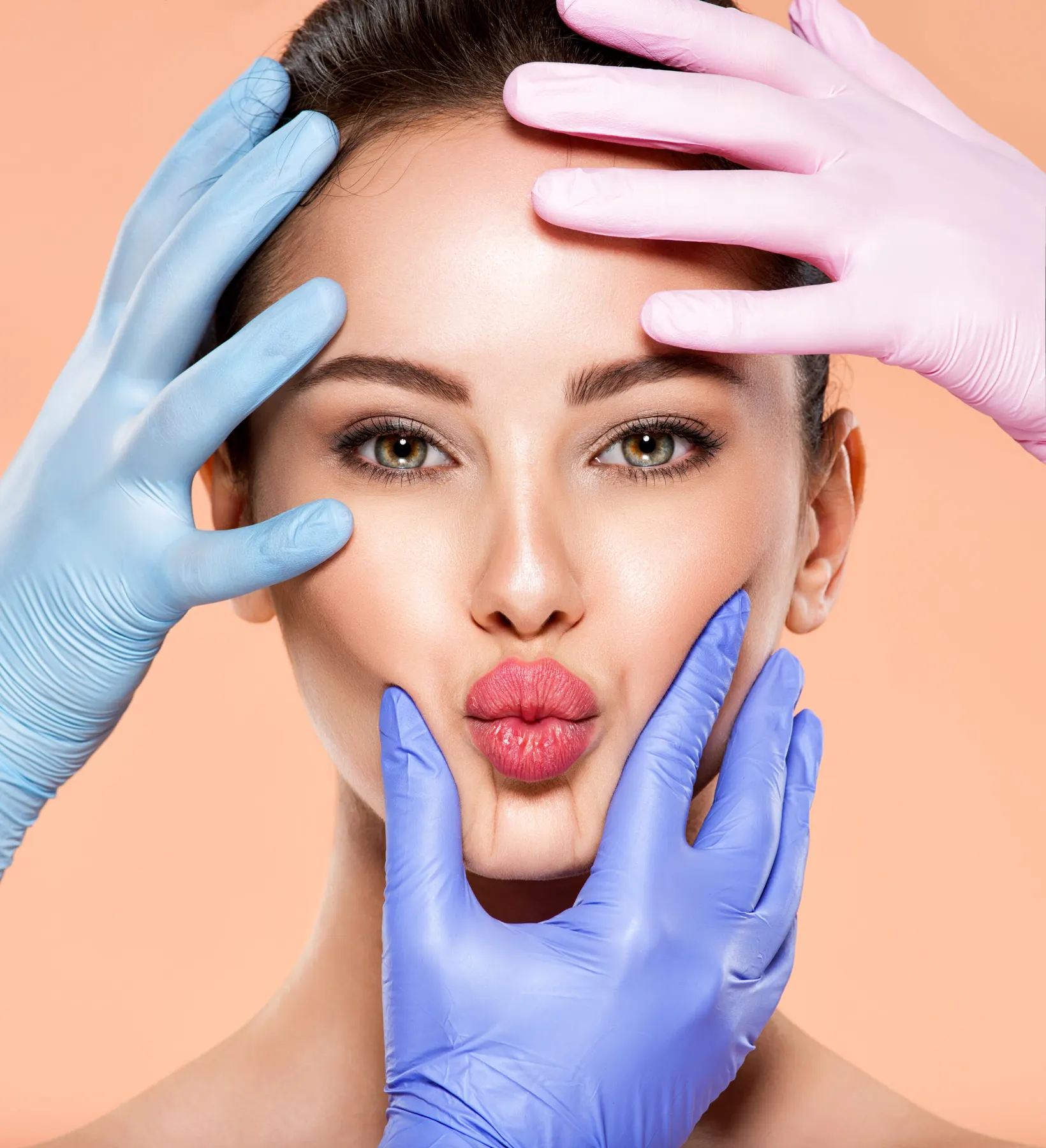 Close-up portrait of a young woman's face during a skin treatment