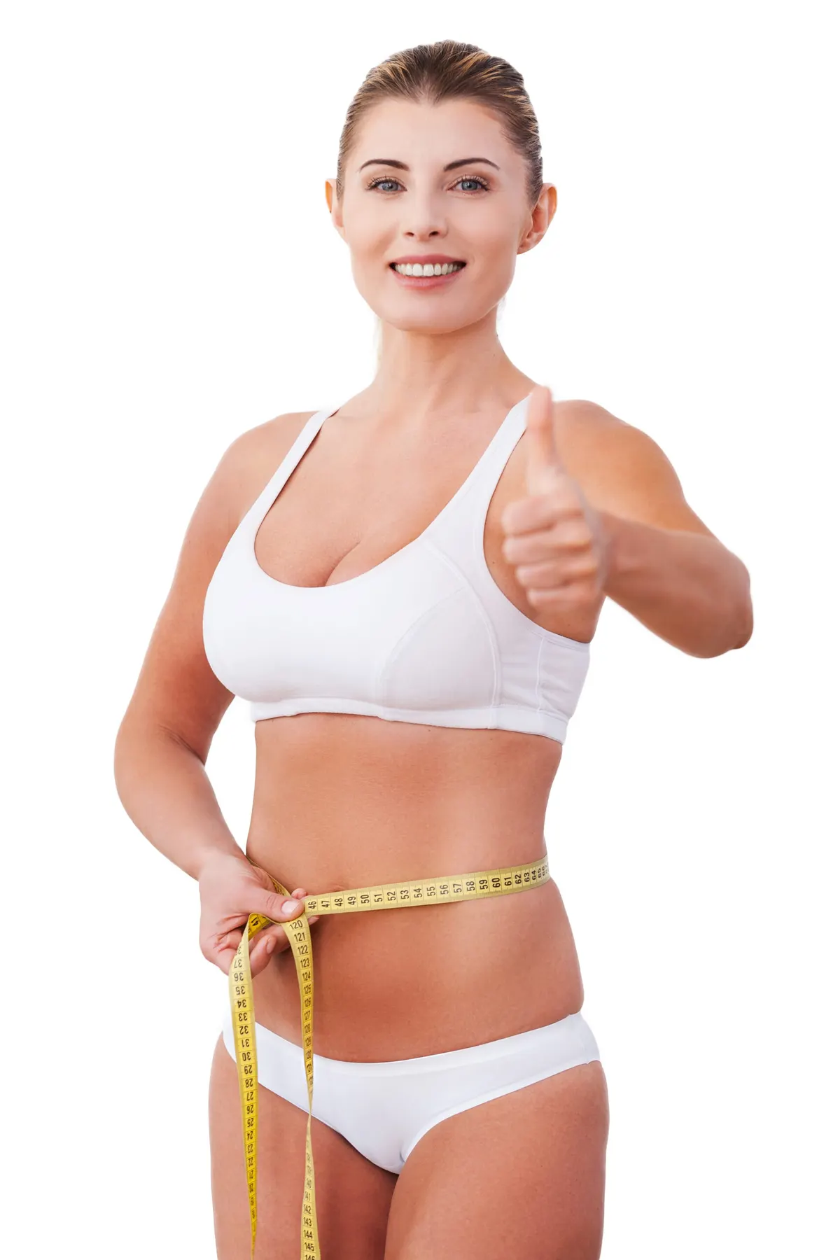 A woman measuring her waist during a monitored weight management program